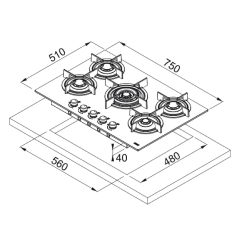 Franke FHCR 755 4G TC HE BK C Crystal Line Wok Gözlü Ankastre Ocak