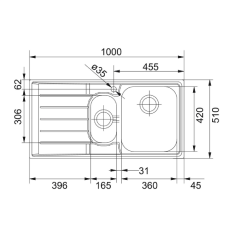 Franke Neptune Net 651 - Evye Paslanmaz Çelik (inox) - Tezgah Üstü 1,5 Gözlü Sol Damlalıklı Mikrodekorlu